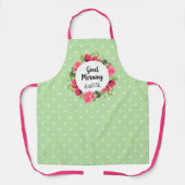 Watercolor Pink Rose and Red Poppies Wreath Circle エプロン (正面)