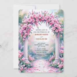 Watercolor Pink Rose Arch Garden Invitation 招待状
