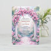Watercolor Pink Rose Arch Garden Invitation 招待状 (スタンド正面)