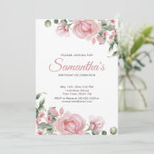 Watercolor PInk Rose Birthday Party  招待状 (スタンド正面)