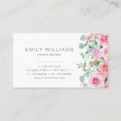 Watercolor Pink Rose Flowers Business Card 名刺 (裏面)