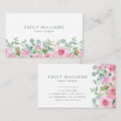 Watercolor Pink Rose Flowers Business Card 名刺 (正面/裏面)