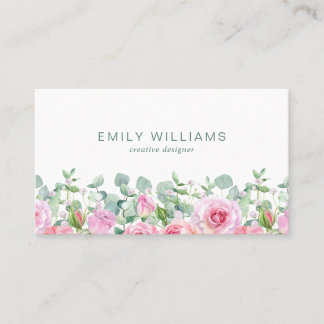 Watercolor Pink Rose Flowers Business Card 名刺