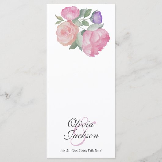Watercolor Pink Rose & Peonie Wedding Menu メニュー (裏面)