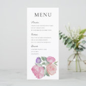  Watercolor Pink Rose & Peonie Wedding Menu メニュー (スタンド正面)