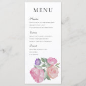  Watercolor Pink Rose & Peonie Wedding Menu メニュー (正面)