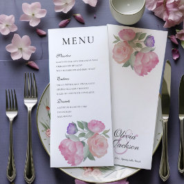 Watercolor Pink Rose & Peonie Wedding Menu メニュー
