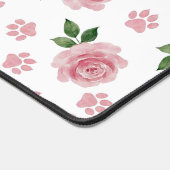 Watercolor Pink Roses and Paw Prints デスクマット (コーナー)