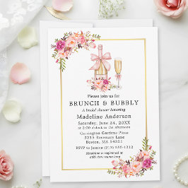 Watercolor Pink Roses Bow Bridal Shower Brunch 招待状