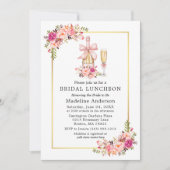 Watercolor Pink Roses Bow Bridal Shower Luncheon 招待状 (正面)