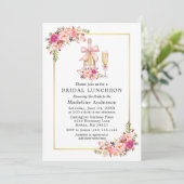 Watercolor Pink Roses Bow Bridal Shower Luncheon 招待状 (スタンド正面)