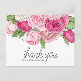Watercolor Pink Roses Bridal Thank You Postcard ポストカード