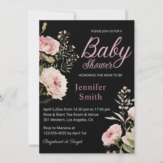 watercolor pink roses girl baby shower invitation ノートカード (正面)