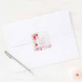 Watercolor Pink Roses Hearts Romantic Lovers  スクエアシール (封筒)