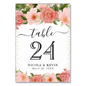 Watercolor Pink Roses Wedding テーブルナンバー (裏面)