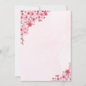 Watercolor Pink Sakura Flowers, Cute Bridal Shower 招待状 (裏面)
