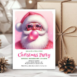 Watercolor Pink Santa Bubble Gum Funny Christmas  招待状