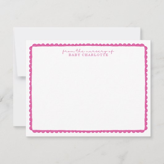 Watercolor Pink Scalloped Nursery Note Card 案内状 (正面)