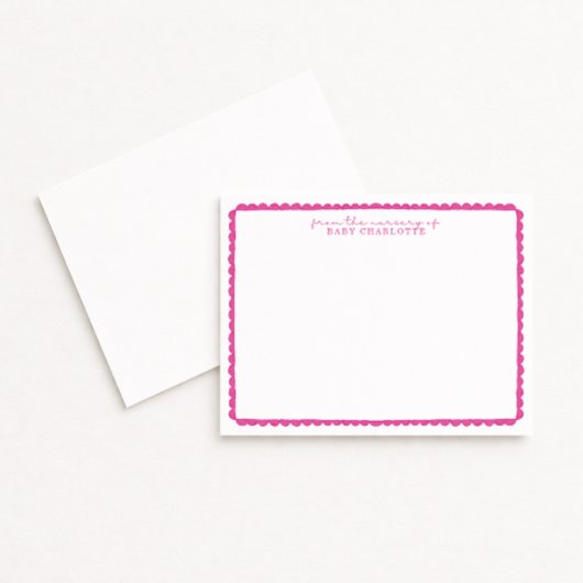 Watercolor Pink Scalloped Nursery Note Card 案内状