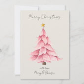 Watercolor Pink Script Non Photo Christmas Tree シーズンカード (正面)