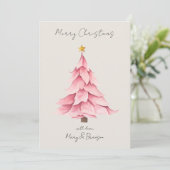 Watercolor Pink Script Non Photo Christmas Tree シーズンカード (スタンド正面)