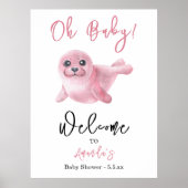 Watercolor Pink Seal Baby Shower ポスター (正面)