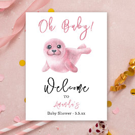 Watercolor Pink Seal Baby Shower ポスター