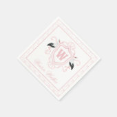 Watercolor Pink Stork Bow Monogram Crest スタンダードカクテルナプキン (角)