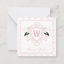 Watercolor Pink Stork Bow Monogram Crest