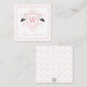 Watercolor Pink Stork Bow Monogram Crest ノートカード (正面/裏面)