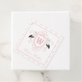 Watercolor Pink Stork Bow Monogram Crest フェイバータグ