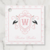 Watercolor Pink Stork Bow Monogram Crest フェイバータグ (正面)