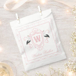 Watercolor Pink Stork Bow Monogram Crest フェイバーバッグ