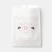 Watercolor Pink Stork Bow Monogram Crest フェイバーバッグ (正面)
