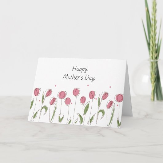 Watercolor Pink Tulip Mother's Day Greeting Card カード (正面)