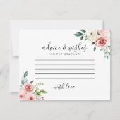 Watercolor Pink & White Floral Graduation Advice  ノートカード (正面)