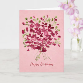 Watercolor Pink Wildflower Bouquet Birthday カード