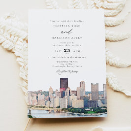 Watercolor Pittsburgh Pennsylvania Skyline Wedding 招待状