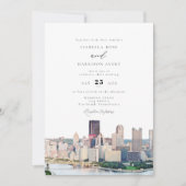 Watercolor Pittsburgh Pennsylvania Skyline Wedding 招待状 (正面)