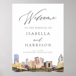 Watercolor Pittsburgh Skyline Wedding Welcome Sign ポスター