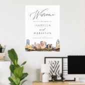 Watercolor Pittsburgh Skyline Wedding Welcome Sign ポスター (ホームオフィス)