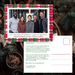 Watercolor Plaid Christmas Custom Photo Business シーズンポストカード