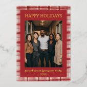 Watercolor Plaid Handmade Custom Photo Business 箔シーズンカード (正面)