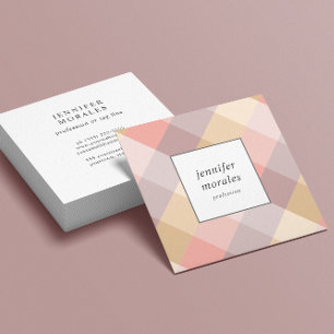 Watercolor Plaid Mauve Gray Pink Cream Yellow スクエア名刺