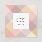 Watercolor Plaid Mauve Gray Pink Cream Yellow スクエア名刺 (正面)