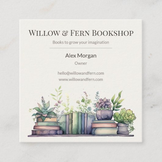 Watercolor Plant and Book Design スクエア名刺 (正面)
