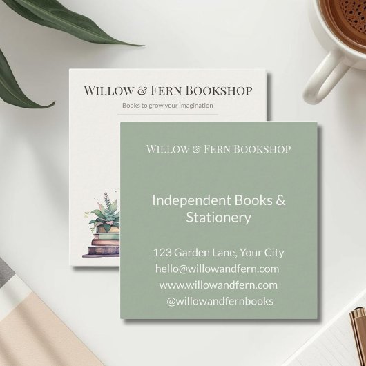 Watercolor Plant and Book Design スクエア名刺