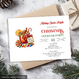 Watercolor playful Christmas cocktails party  招待状