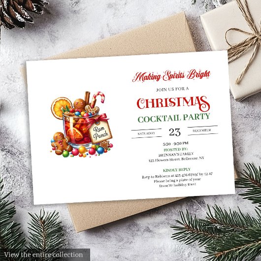 Watercolor playful Christmas cocktails party 招待状