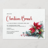 Watercolor Poinsettia Christmas Brunch 招待状 (正面)